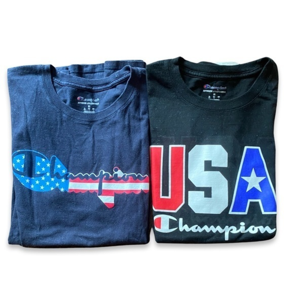 2 Pack/Bundle Champion, red, white and blue Patriotic T-shirts men‎ size Medium